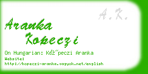 aranka kopeczi business card